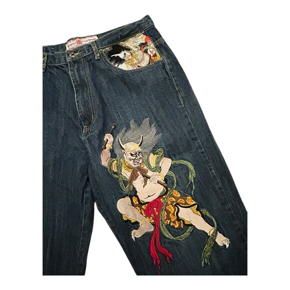 Kanji Premium Embroidered Oni Warrior Jeans Size 36 (Actual 34x30) Lot 0460 - Picture 2 of 12